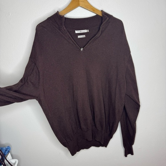 Peter Millar Cashmere Blend 1/4 Zip Pullover Sweater Mens L Brown Lightweight - Picture 2 of 8
